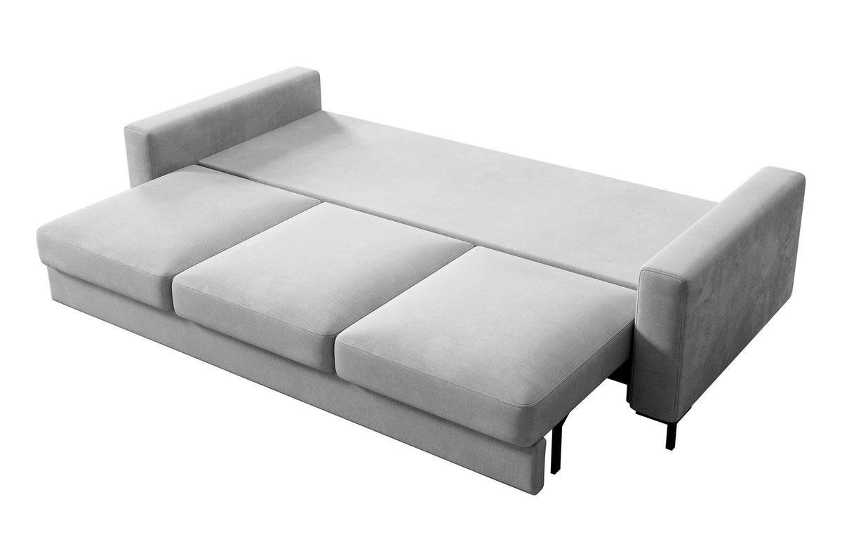 Canapé convertible 3 places Mokpeo avec rangement, velours gris clair facile d’entretien