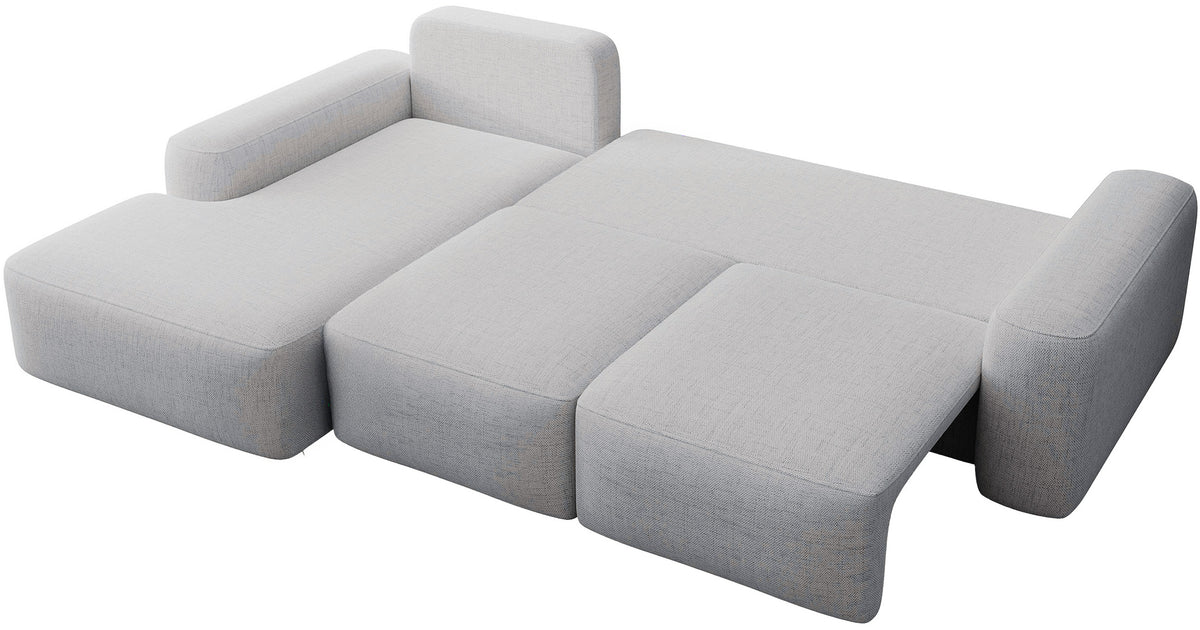 Canapé d'angle convertible Carnos en L avec coussins lombaires supplémentaires, tissu chenille gris, version gauche