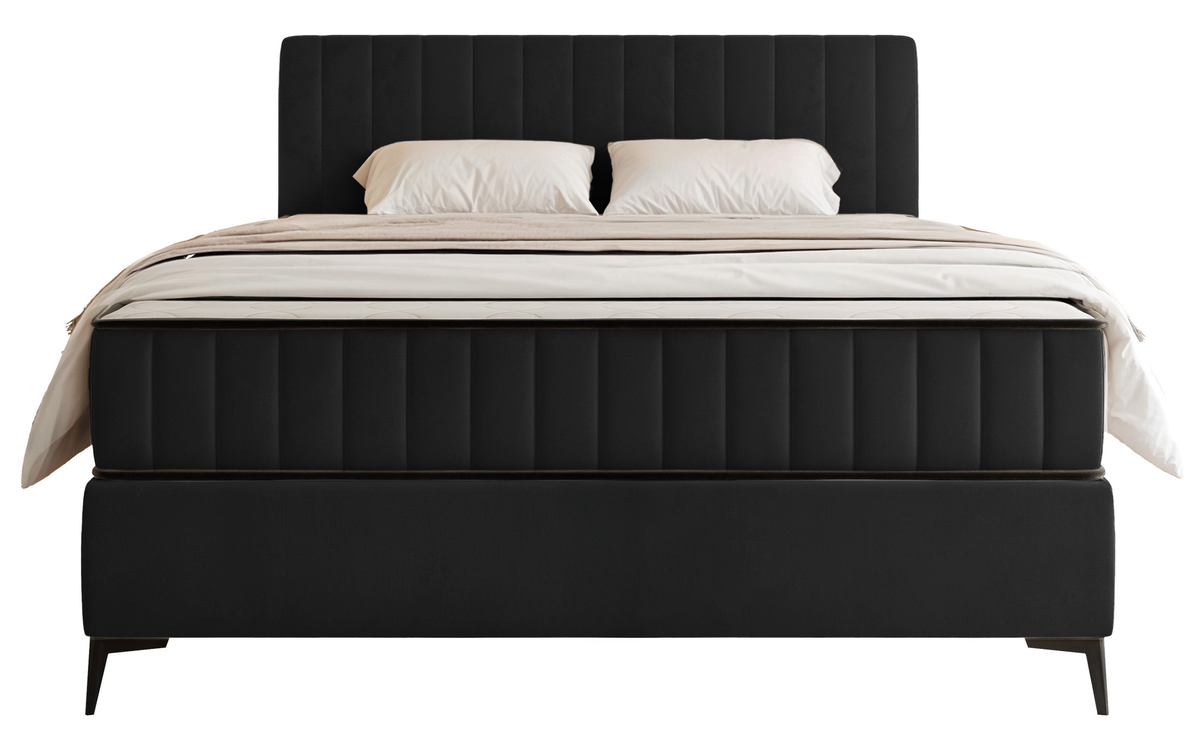 Lit continental 140x200 cm Mufasso avec rangement, velours hydrofuge noir