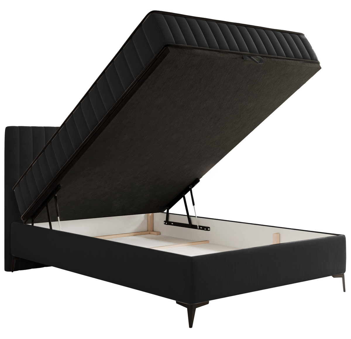 Lit continental 140x200 cm Mufasso avec rangement, velours hydrofuge noir