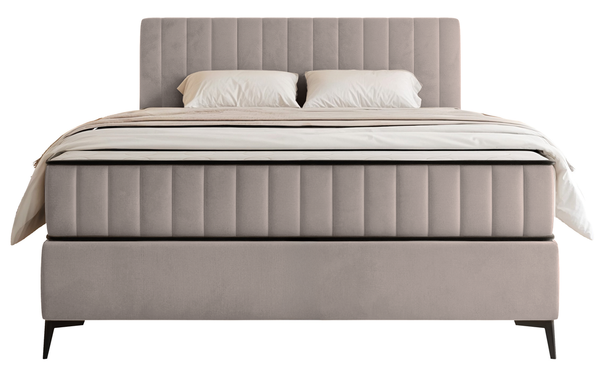 Kontinentales Bett 140x200 cm Mufasso mit Stauraum, grau-beiger wasserabweisender Samt