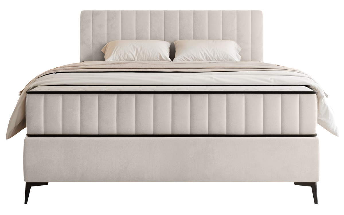 Lit continental 140x200 cm Mufasso avec rangement, velours hydrofuge beige clair