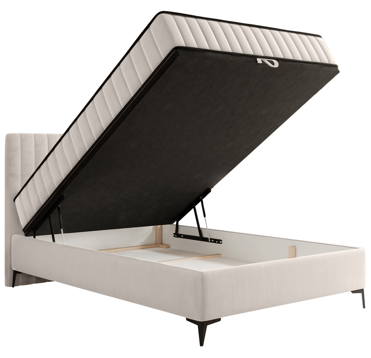 Lit continental 140x200 cm Mufasso avec rangement, velours hydrofuge beige clair