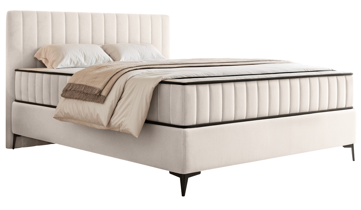 Lit continental 140x200 cm Mufasso avec rangement velours hydrofuge crème