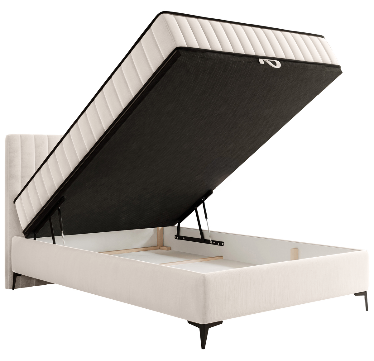 Lit continental 140x200 cm Mufasso avec rangement velours hydrofuge crème