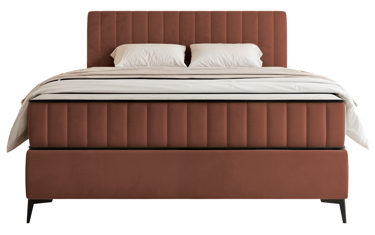 Lit continental 140x200 cm Mufasso avec rangement, velours hydrofuge cuivre