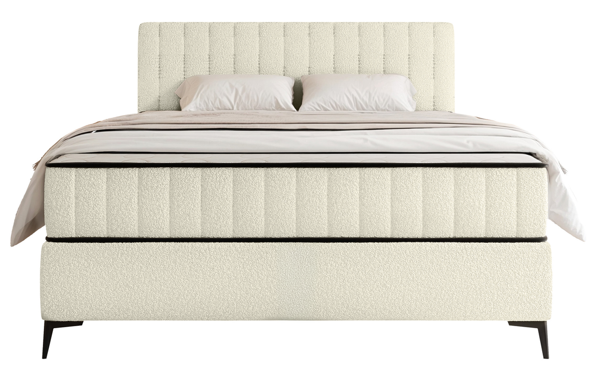 Kontinentales Bett 140x200 cm Mufasso mit Stauraum cremefarbenes Bouclé