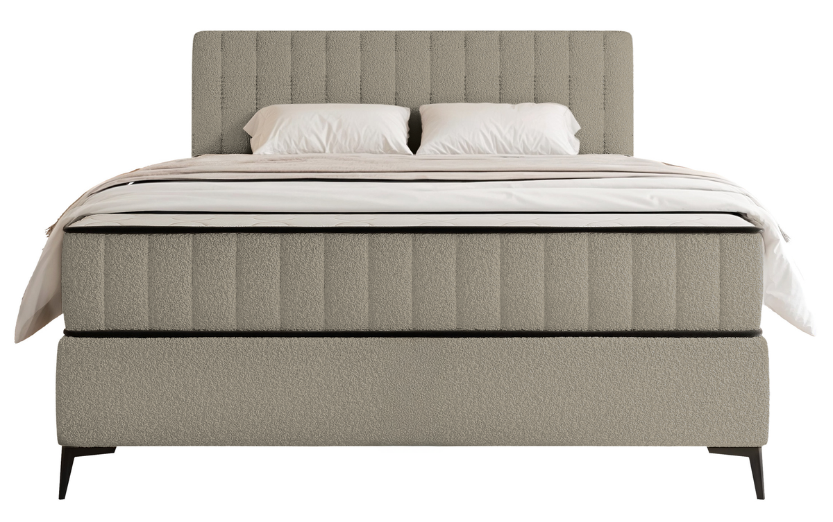 Lit continental 140x200 cm Mufasso avec rangement, boucle beige foncé