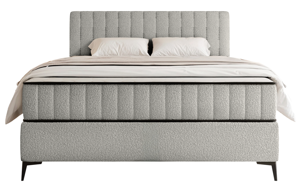 Kontinentalbett 140x200 cm Mufasso mit Stauraum, hellgrauer Bouclé-Bezug