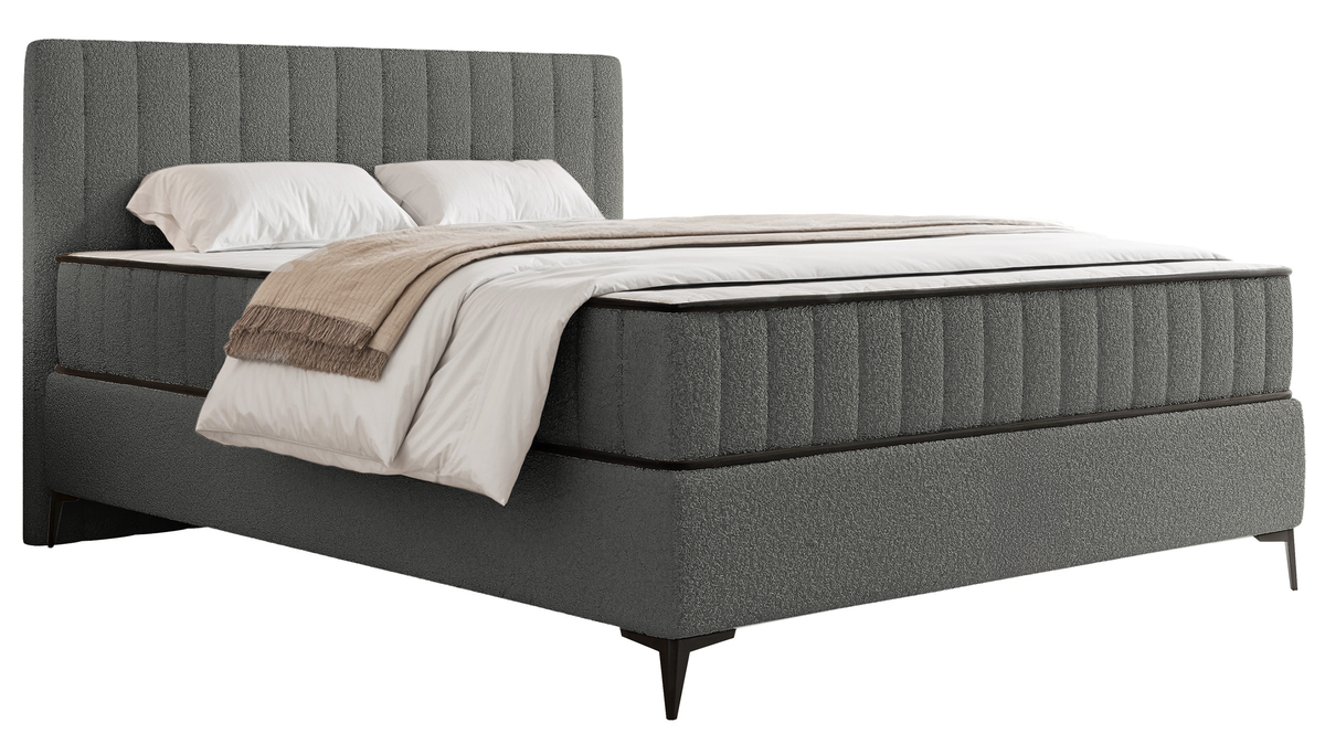 Lit continental 140x200 cm Mufasso avec rangement, bouclé gris foncé