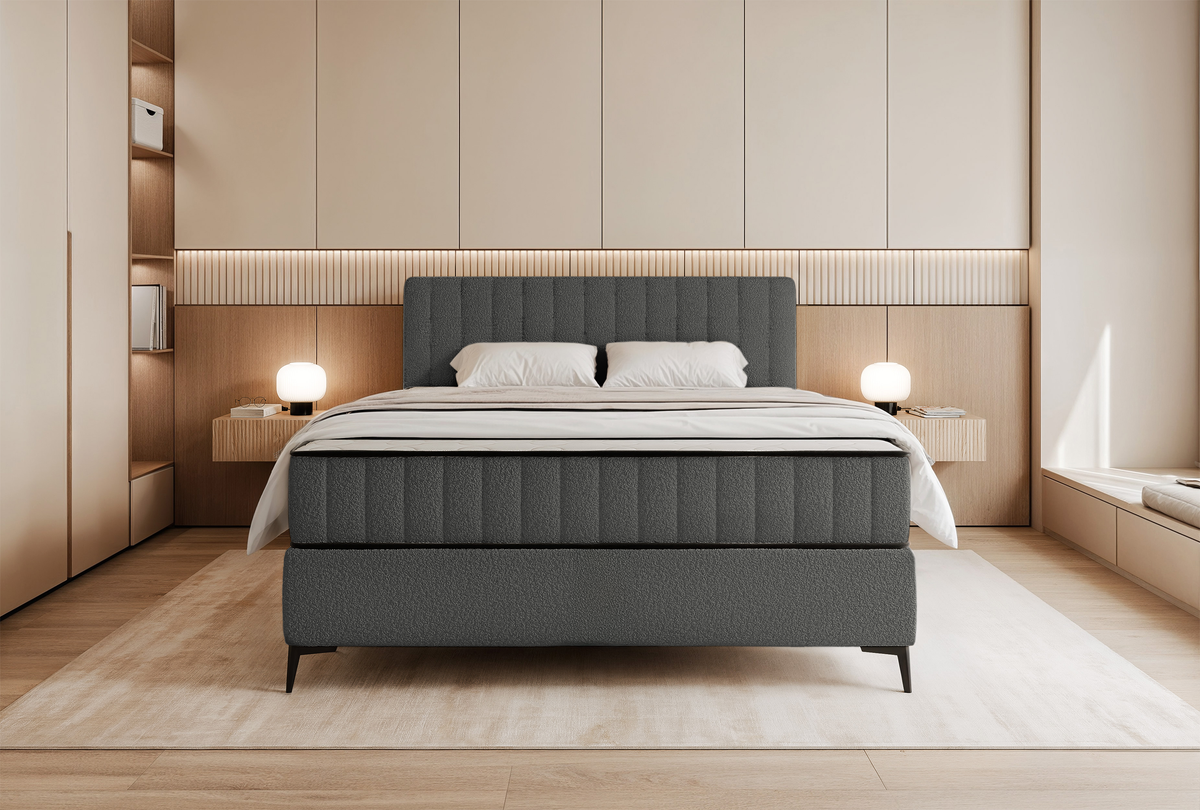 Lit continental 140x200 cm Mufasso avec rangement, bouclé gris foncé