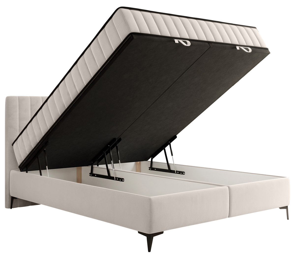 Lit continental 180x200 cm Mufasso avec rangement velours hydrofuge beige clair