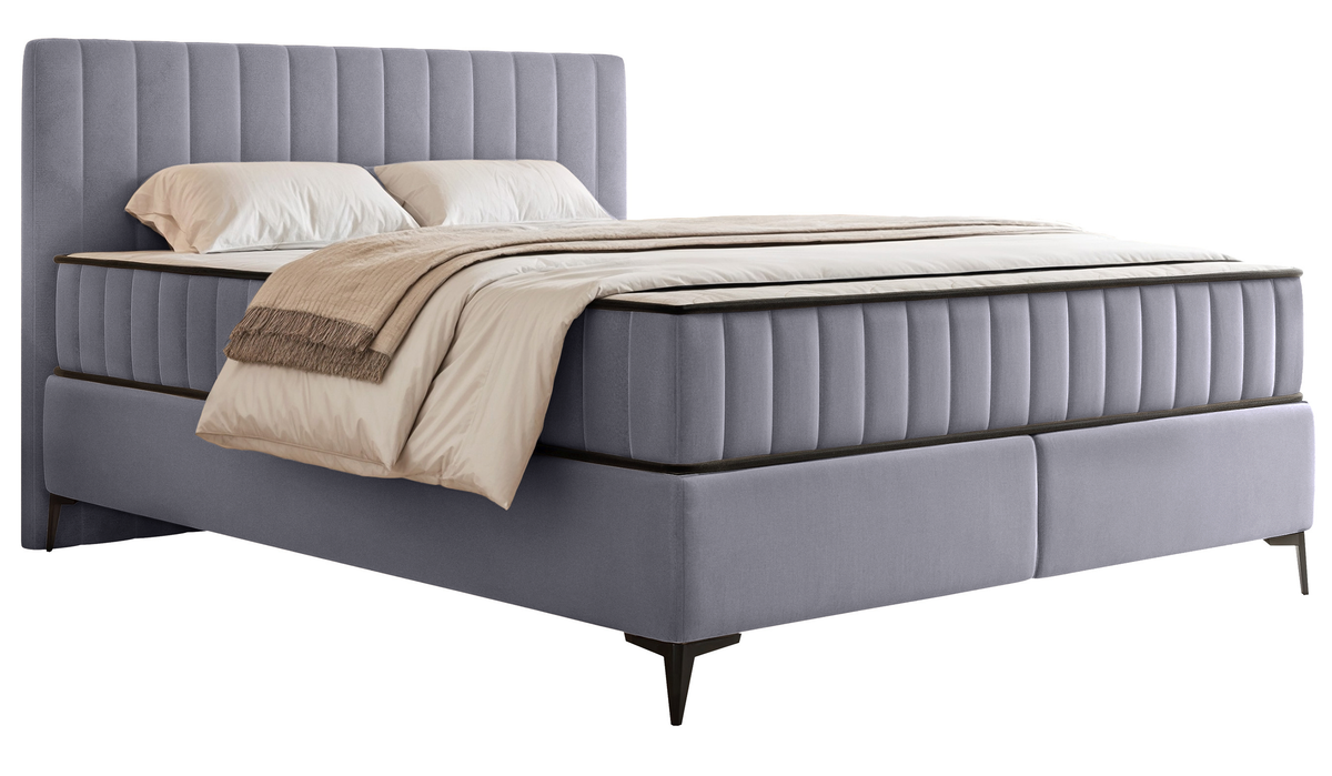 Lit continental 180x200 cm Mufasso avec rangement, velours hydrofuge gris clair