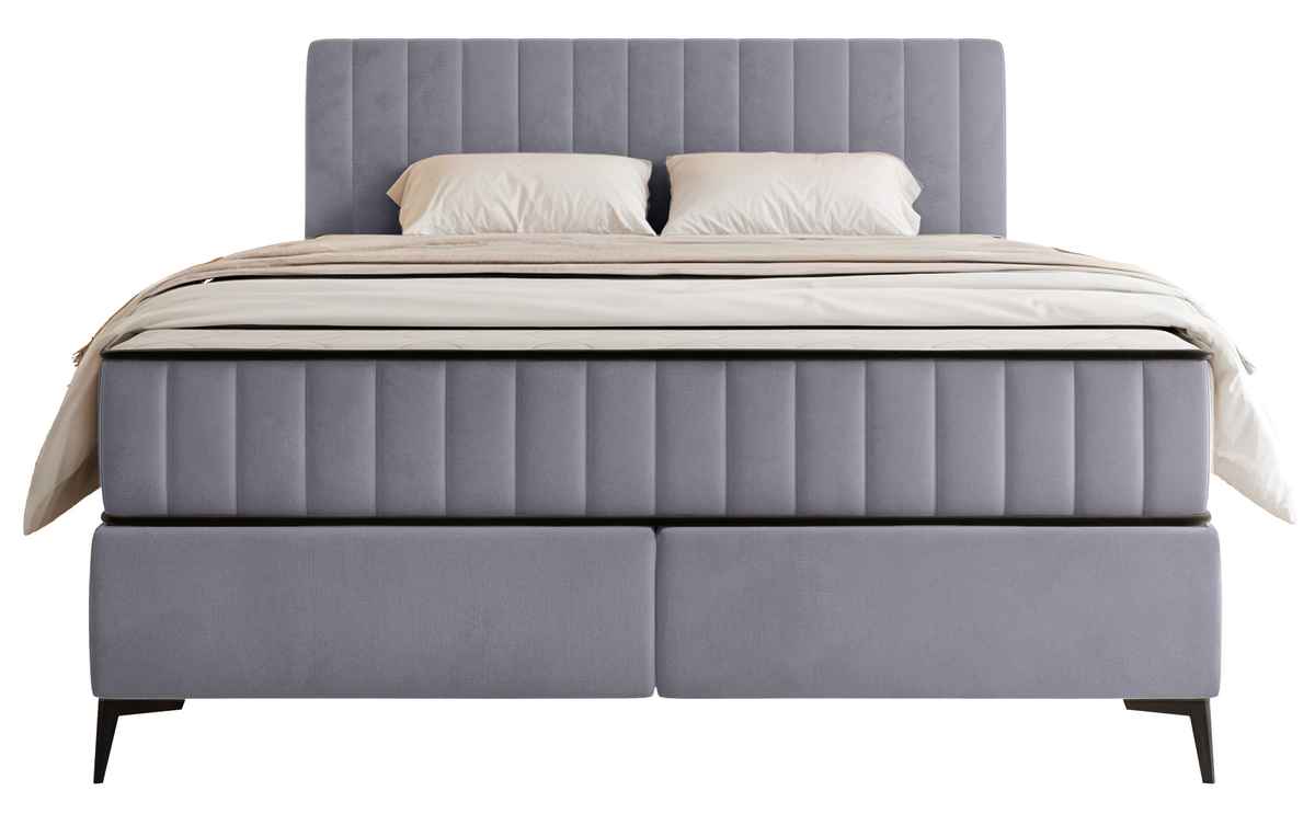 Lit continental 180x200 cm Mufasso avec rangement, velours hydrofuge gris clair
