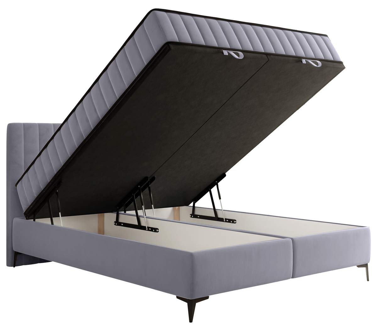 Lit continental 180x200 cm Mufasso avec rangement, velours hydrofuge gris clair