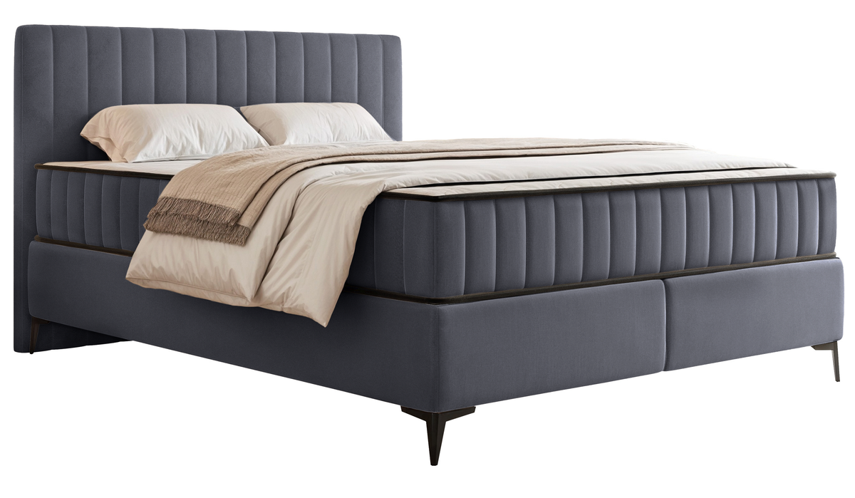Kontinentales Bett 180x200 cm Mufasso mit Stauraum, grauer Velours, wasserabweisend