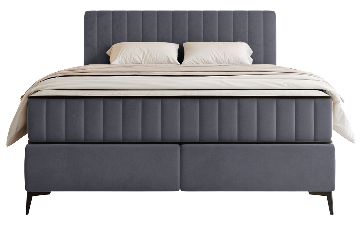 Kontinentales Bett 180x200 cm Mufasso mit Stauraum, grauer Velours, wasserabweisend