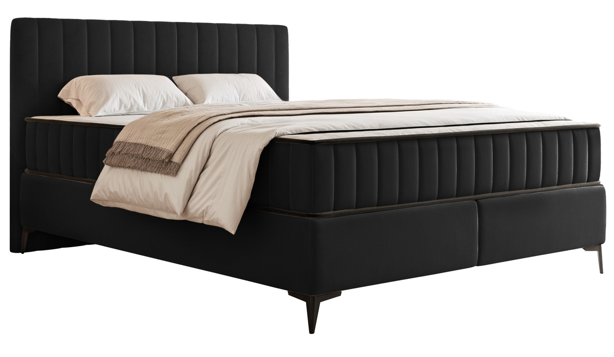 Lit continental 180x200 cm Mufasso avec rangement, velours hydrofuge noir