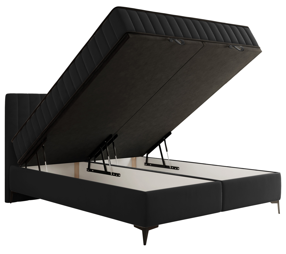 Lit continental 180x200 cm Mufasso avec rangement, velours hydrofuge noir