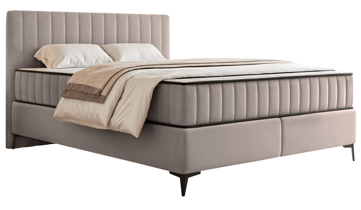Lit continental 160x200 cm Mufasso avec rangement, velours hydrofuge gris-beige