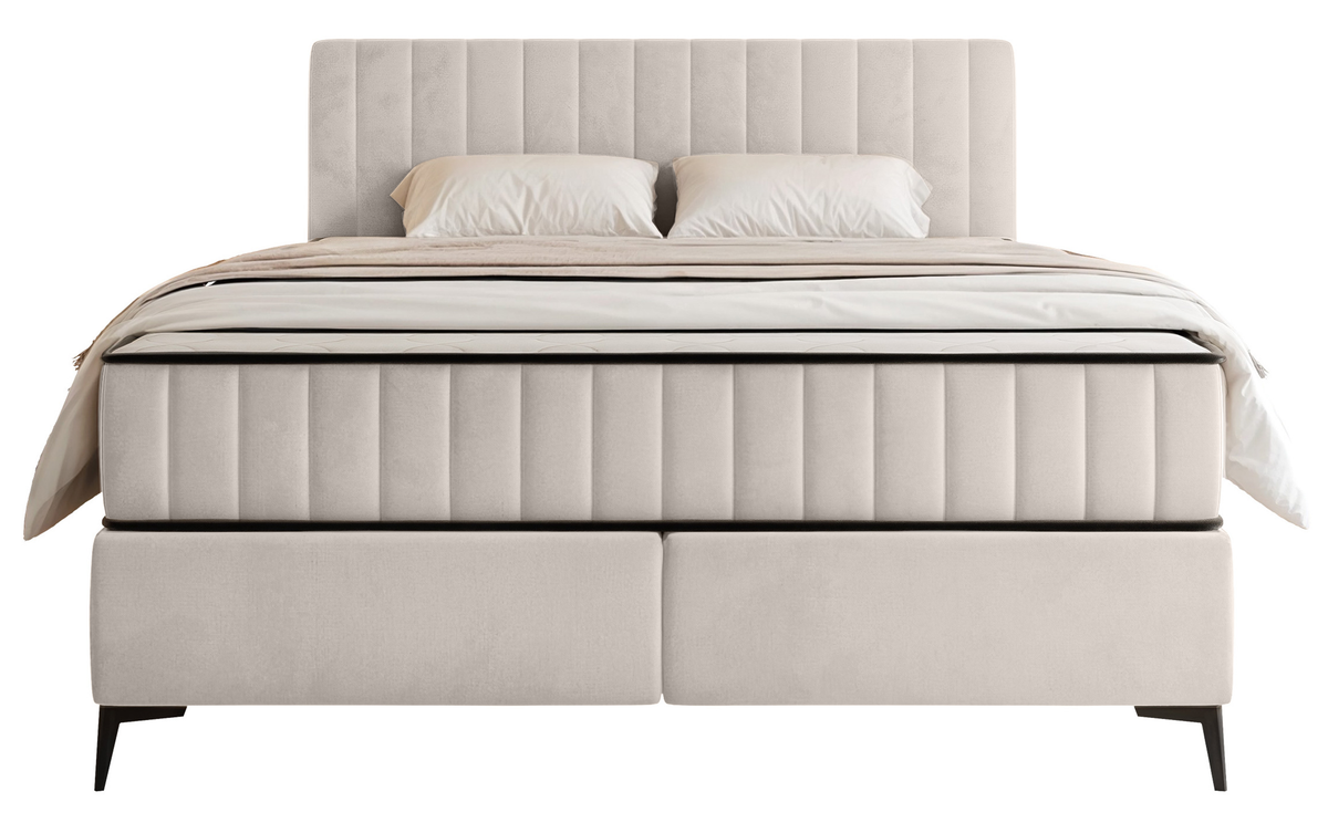 Lit continental 160x200 cm Mufasso avec rangement, velours hydrofuge beige clair