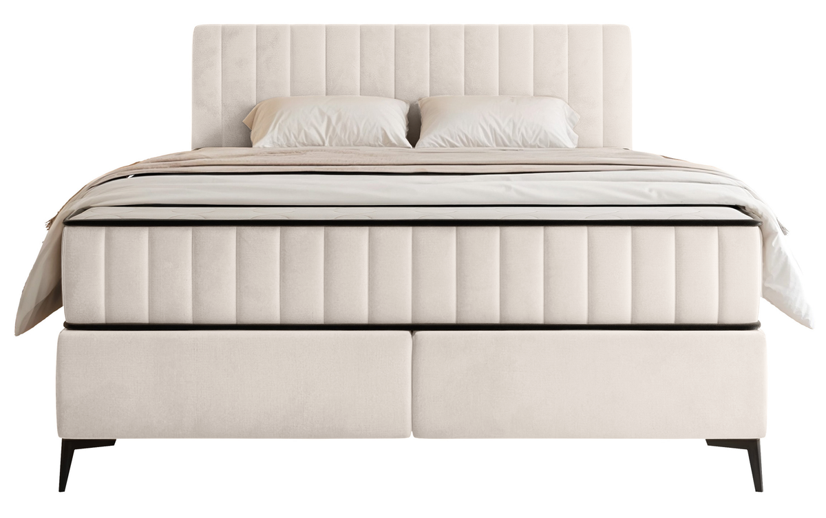 Lit continental 180x200 cm Mufasso avec rangement, velours hydrofuge crème