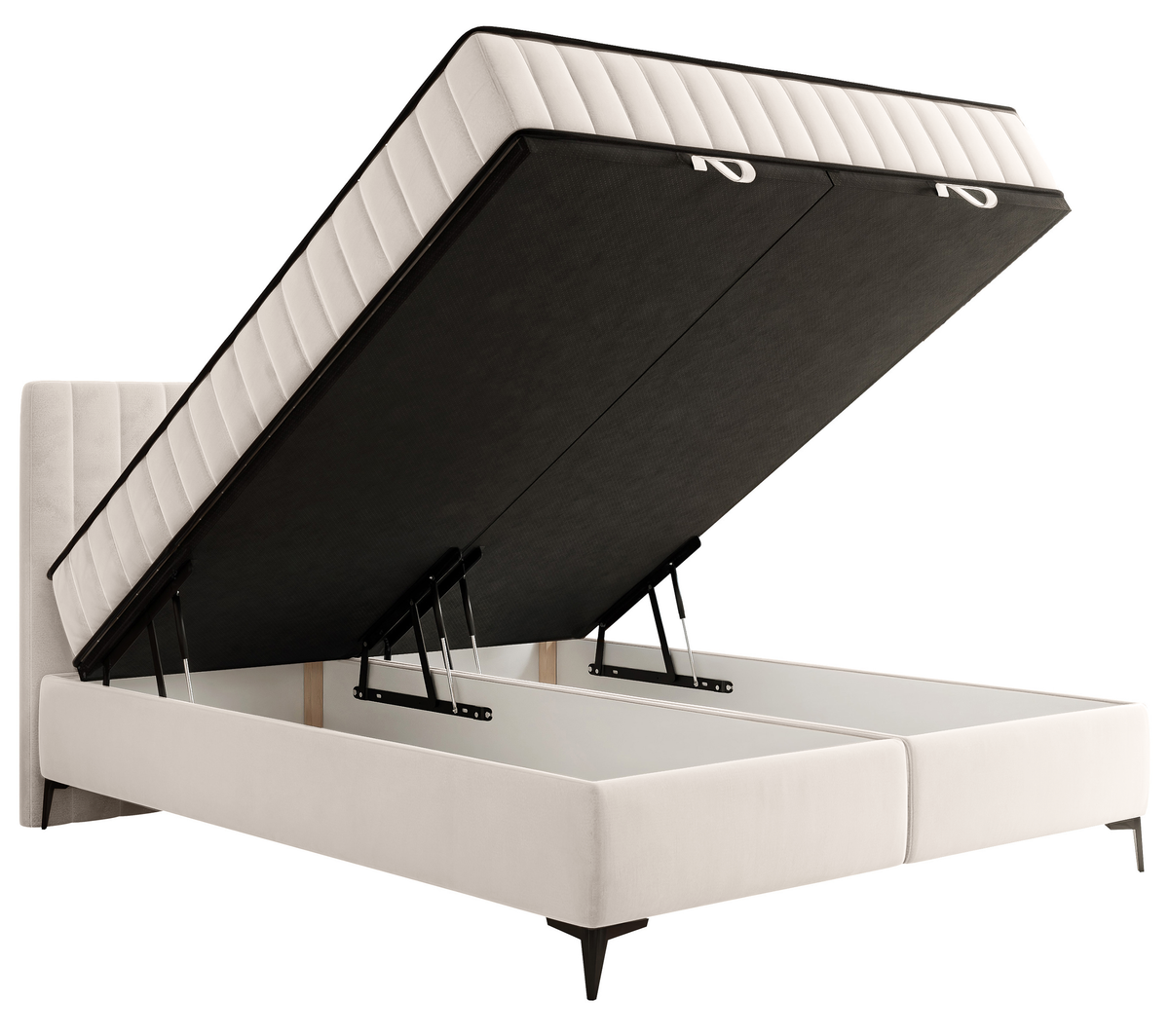 Lit continental 160x200 cm Mufasso avec rangement, velours hydrofuge crème