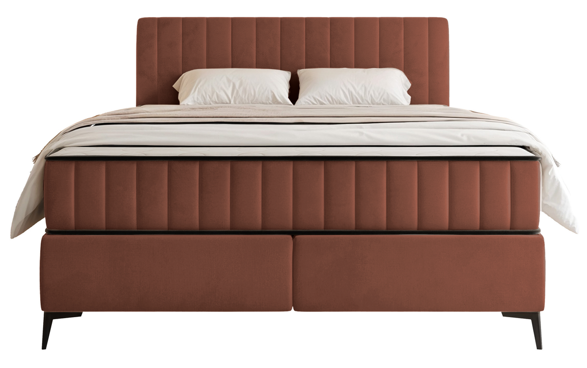 Lit continental 180x200 cm Mufasso avec rangement, velours hydrofuge cuivre