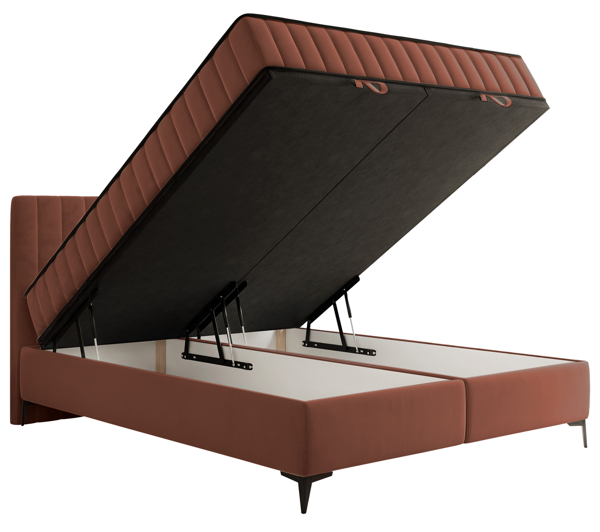 Lit continental 180x200 cm Mufasso avec rangement, velours hydrofuge cuivre