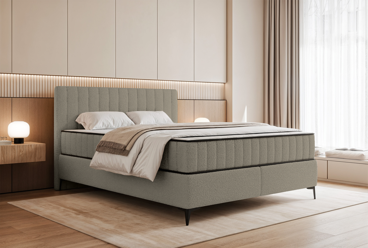 Lit continental 180x200 cm Mufasso avec rangement boucle beige foncé