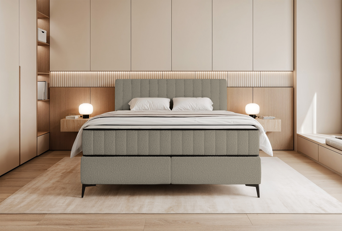Lit continental 180x200 cm Mufasso avec rangement boucle beige foncé