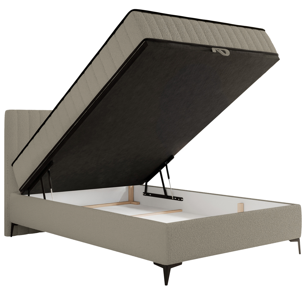 Lit continental 140x200 cm Mufasso avec rangement, boucle beige foncé