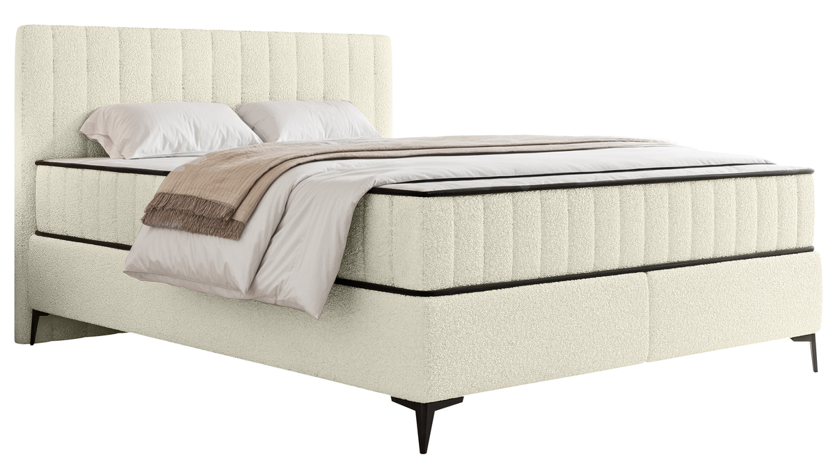 Kontinentales Bett 180x200 cm Mufasso mit Stauraum, cremefarbenes Bouclé
