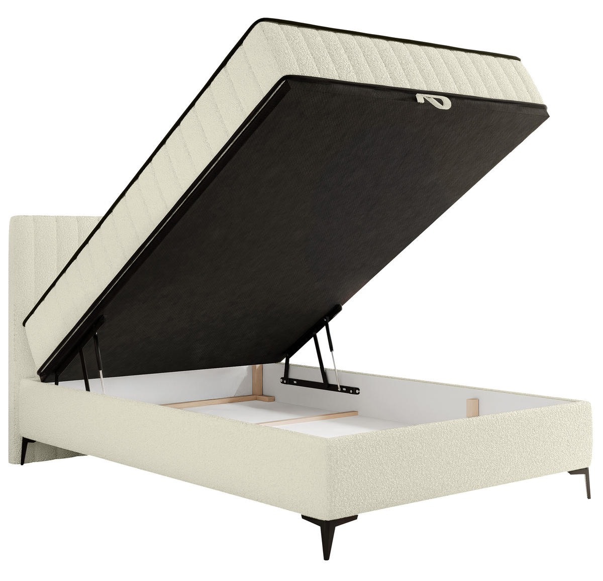 Kontinentales Bett 140x200 cm Mufasso mit Stauraum cremefarbenes Bouclé