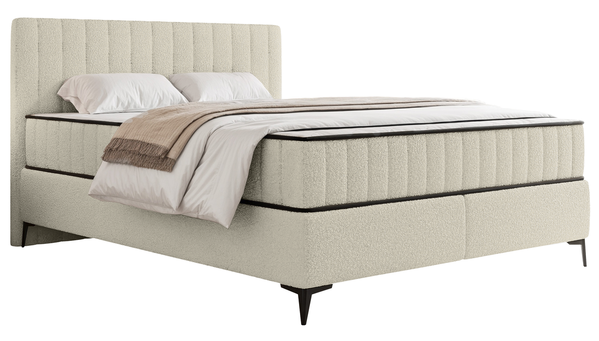 Lit continental 180x200 cm Mufasso avec rangement, bouclé beige clair