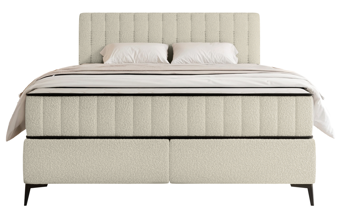 Lit continental 160x200 cm Mufasso avec rangement, bouclé beige clair