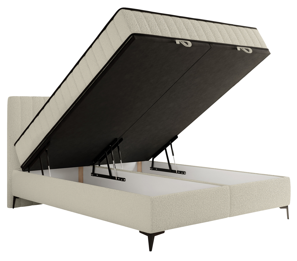 Lit continental 180x200 cm Mufasso avec rangement, bouclé beige clair