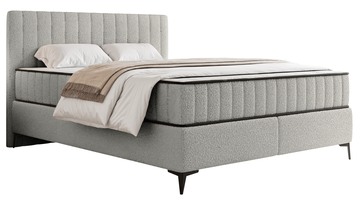 Lit continental 160x200 cm Mufasso avec rangement en boucle gris clair
