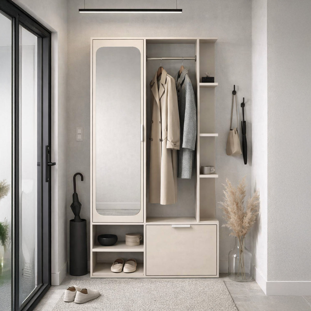 Flur-Set Nala mit Spiegel und 100 cm langer Stange in Kaschmir