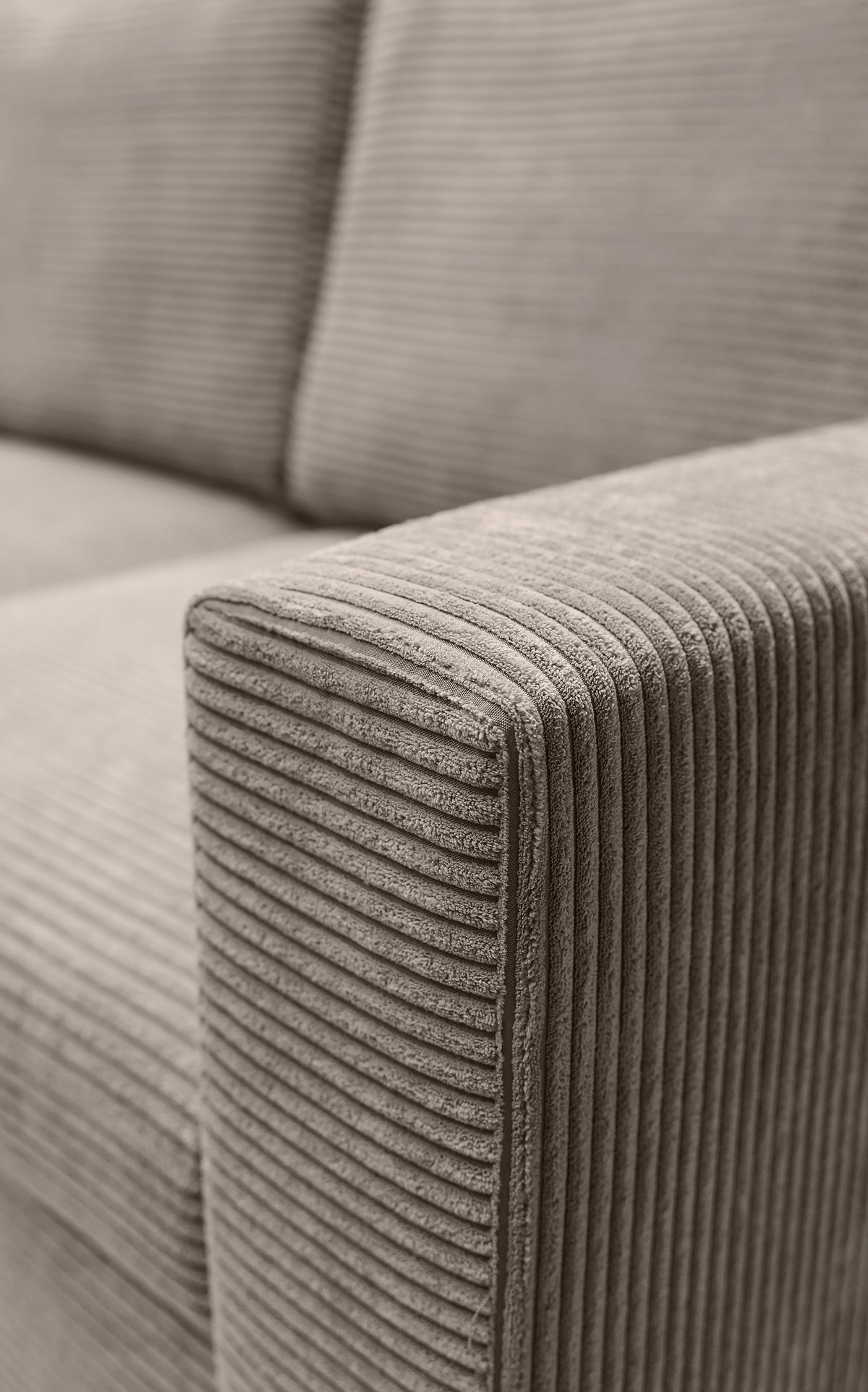 Ecksofa mit Schlaffunktion Nalika, L-förmig, mit Stauraum, beige Cord, linksseitig