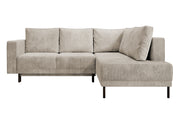 Canapé d'angle Rodario avec fonction couchage et coffre de rangement, velours côtelé beige foncé, orientation droite