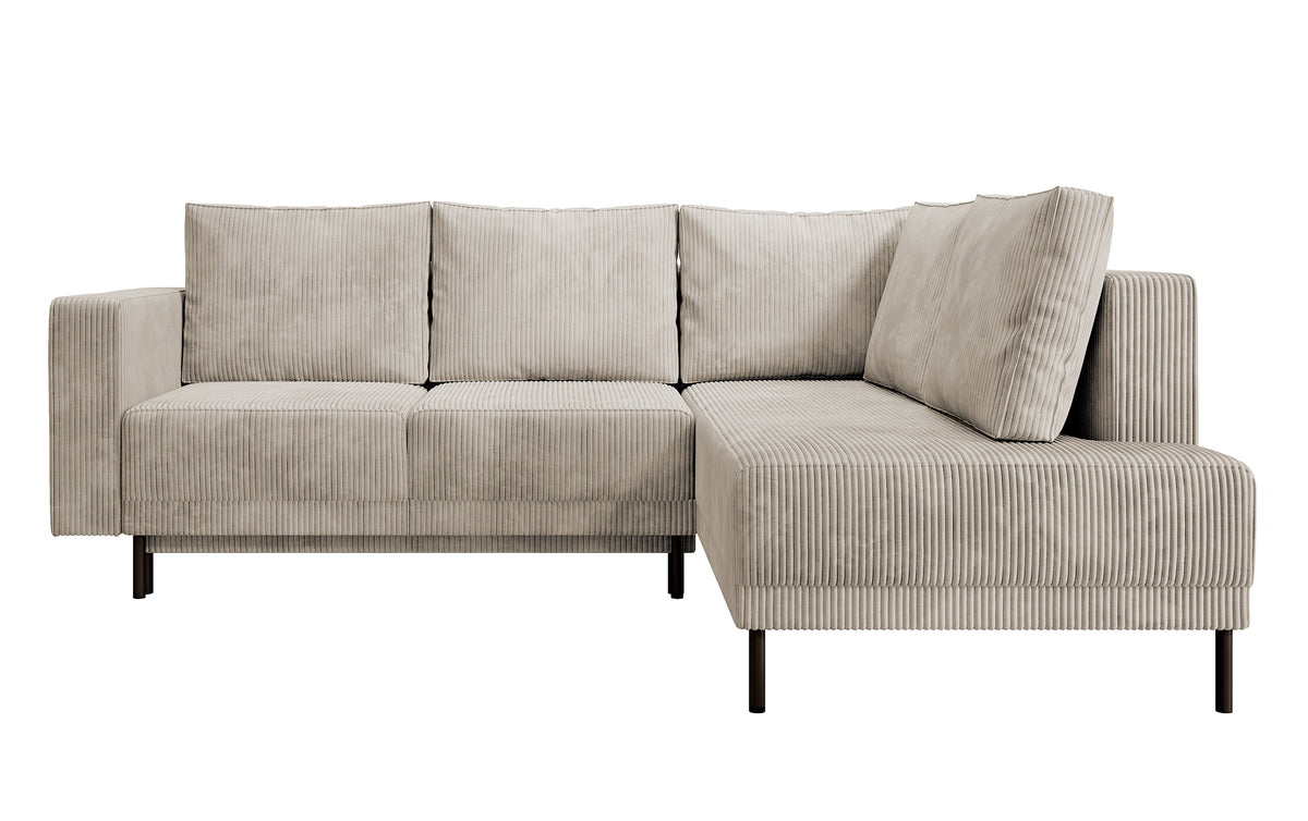 Ecksofa Rodario mit Schlaffunktion und Bettkasten, dunkelbeige Cord, rechtsseitig