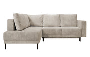 Canapé d'angle Rodario avec fonction couchage et coffre de rangement, velours côtelé beige foncé, orientation gauche