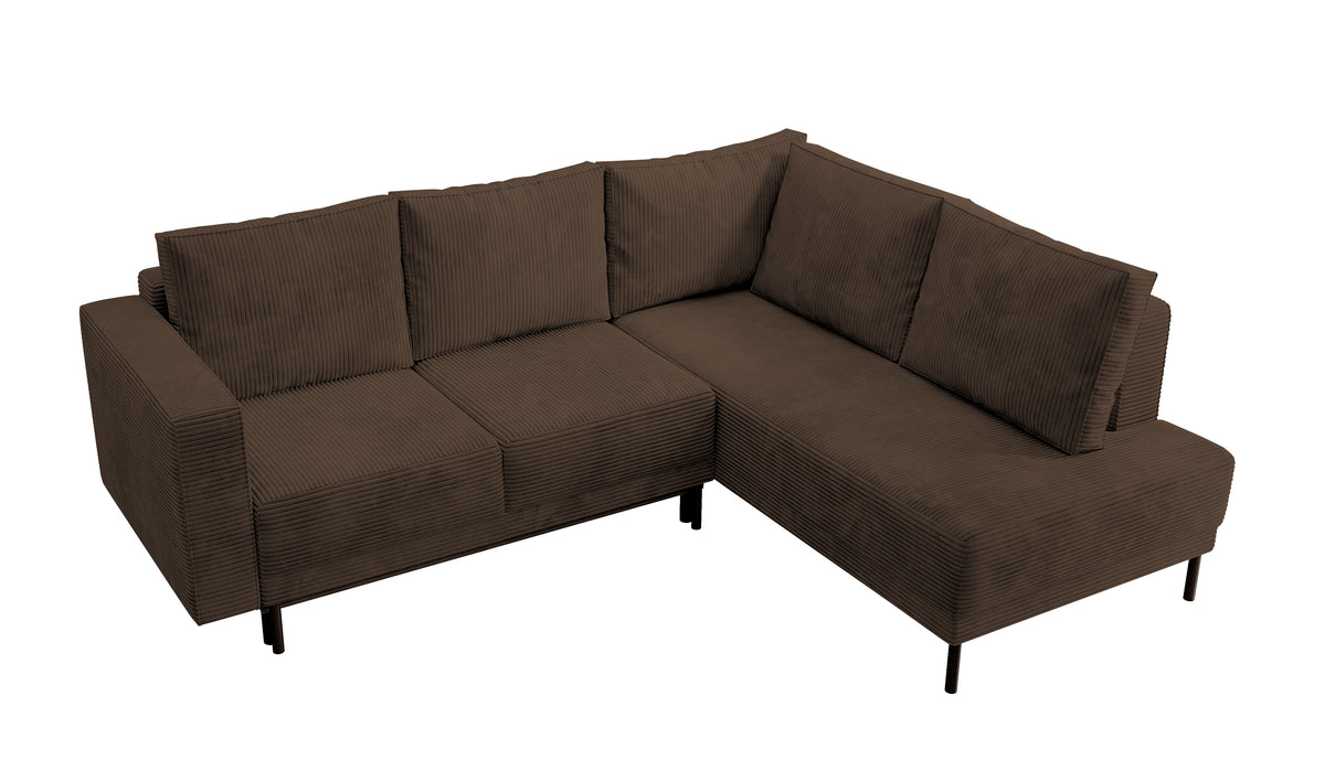 Ecksofa Rodario mit Schlafunktion und Bettkasten, dunkelbrauner Cord, rechtsseitig