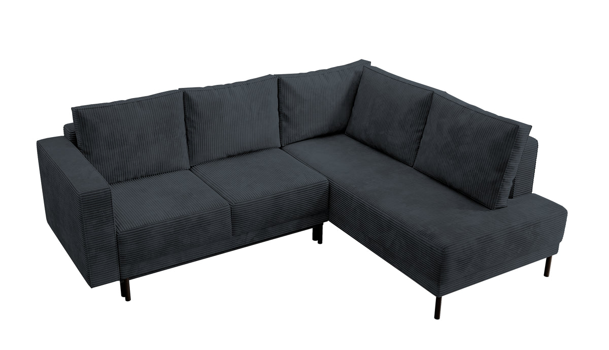 Ecksofa Rodario mit Schlafunktion und Bettkasten, dunkelgrauer Cord, rechtsseitig