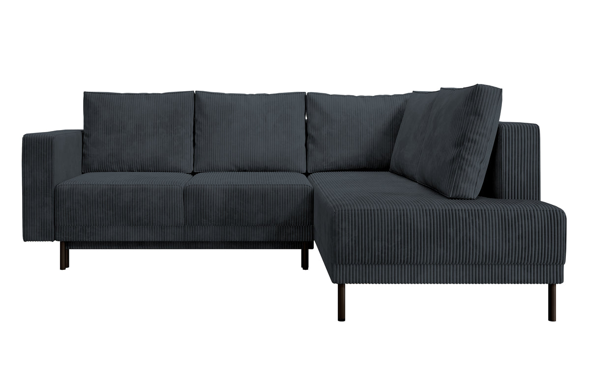 Ecksofa Rodario mit Schlafunktion und Bettkasten, dunkelgrauer Cord, rechtsseitig