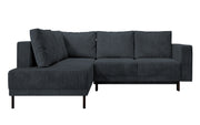Canapé d'angle Rodario avec fonction couchage et coffre de rangement, velours côtelé gris foncé, orientation gauche