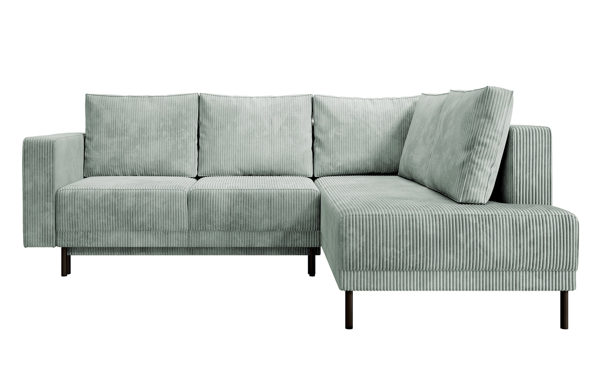 Canapé d'angle Rodario avec fonction couchage et coffre de rangement, velours côtelé gris clair, côté droit