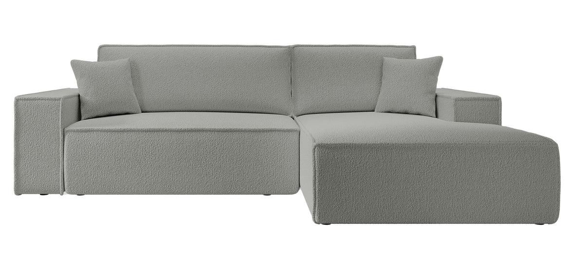 Canapé d'angle avec fonction couchage Farese New en boucle gris, rangement, configuration droite