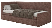 Lit junior 90x200 cm Nesmi gauche avec matelas et rangement tressé marron